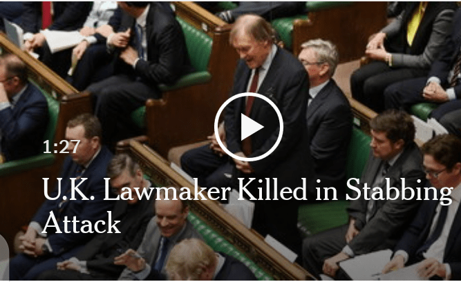 Longtime U.K. Lawmaker Stabbed to Death in Attack Labeled&nbsp;Terrorism